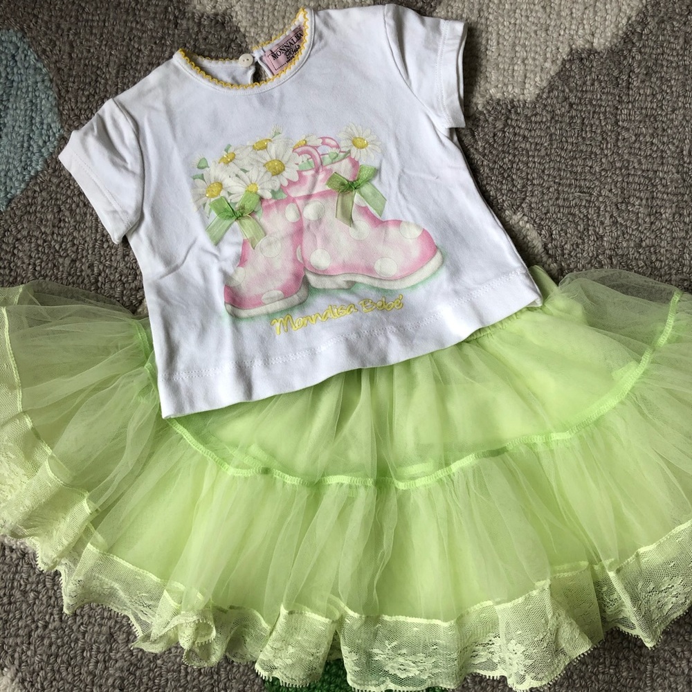 Monnalisa Baby Girl Shirt and Tulle Skirt Bundle